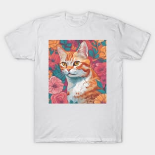 Blooming Tabby Cat, Orange Tabby with Flowers T-Shirt